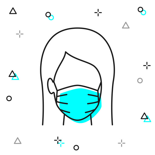 戴医用面罩的妇女。白色背景上的线图标图片下载