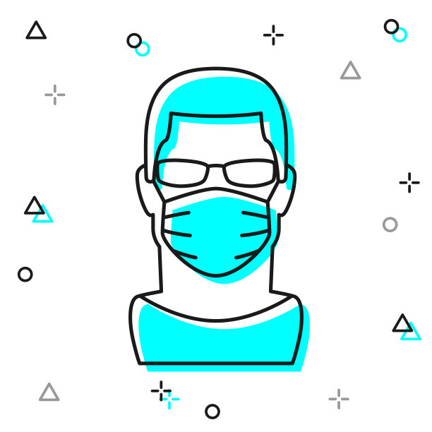 戴医用面罩的男子白色背景上的线图标图片下载