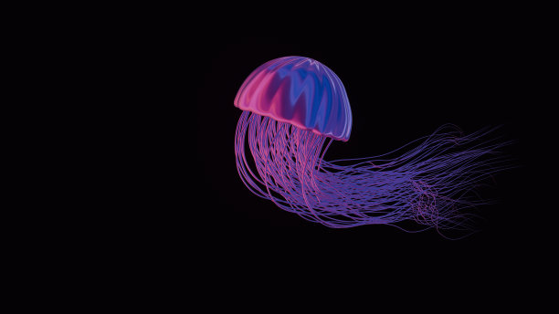 这是一幅超现实主义的作品，其中一只水母的触须变成了精致的漂浮丝带，创造了优雅和宁静的感觉。图片下载