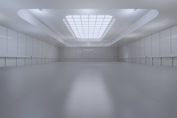 展览中心空厅。大房间。展台、摊位、市场、贸易展的背景。活动、会议的对话。用于娱乐、活动、运动的场所。工厂室内，陈列室。3 d渲染。图片下载