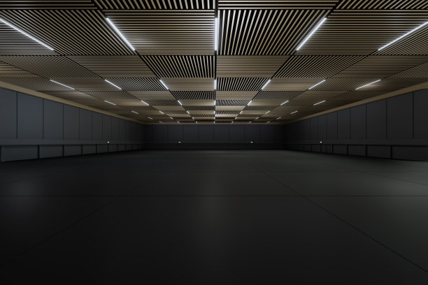 展览中心空厅。大房间。展台、摊位、市场、贸易展的背景。活动、会议的对话。用于娱乐、活动、运动的场所。工厂室内，陈列室。3 d渲染。图片下载