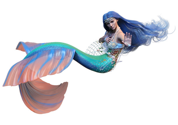 3D渲染幻想美人鱼在白色图片下载