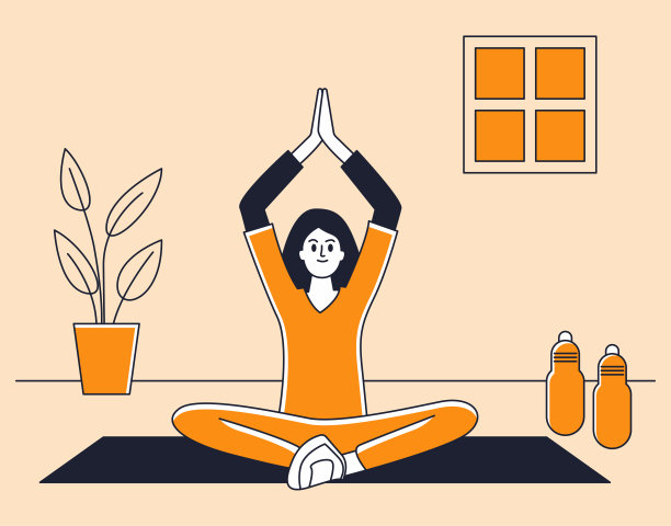 在家练习瑜伽平面插图:女人在冥想姿势图片下载
