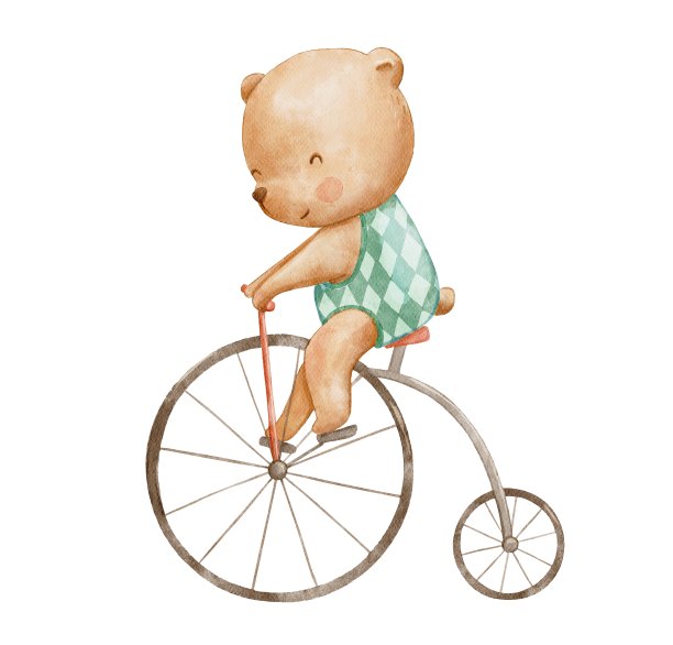 水彩可爱马戏团小熊骑自行车插画图片下载