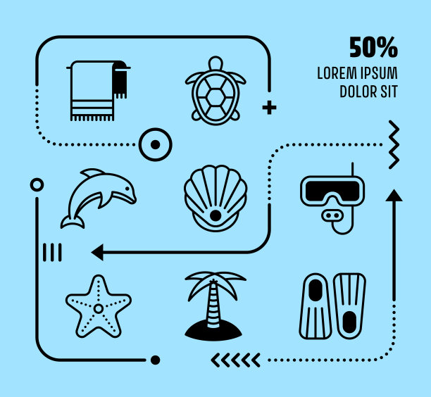 迷你信息图表设计与可编辑的图标为海洋和海洋生物图片下载
