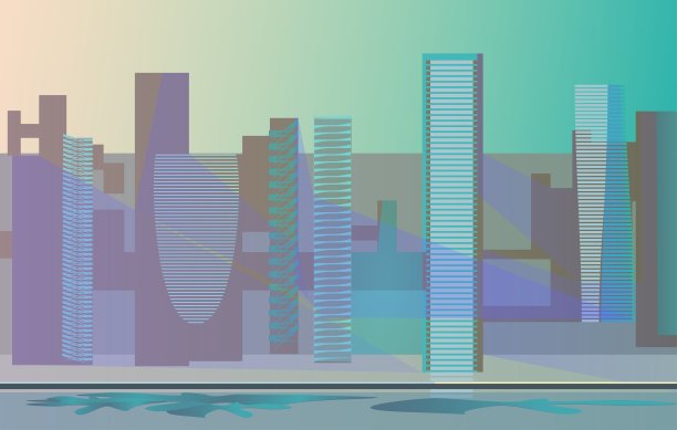 雨后的清晨，一座摩天大楼林立的现代化城市图片下载