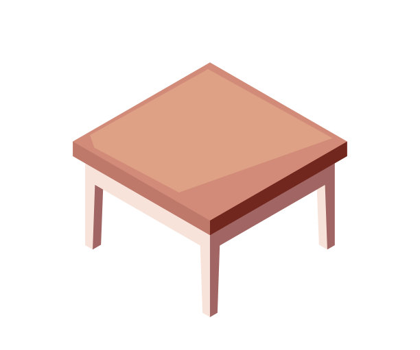 家居家具等距图标。客厅茶话会用的经典木制茶几。公寓室内设计元素。卡通三维矢量插图图片下载