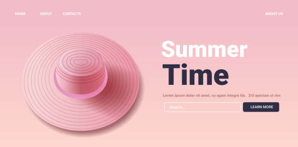 粉红色的夏季帽子在渐变背景网页设计布局图片下载