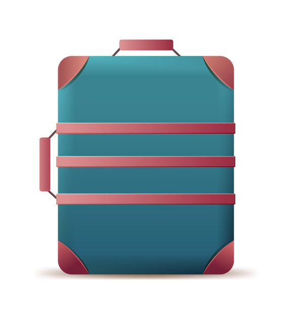 蓝色和红色的手提箱带肩带和角保护现代旅行箱设计孤立在白色背景图片下载