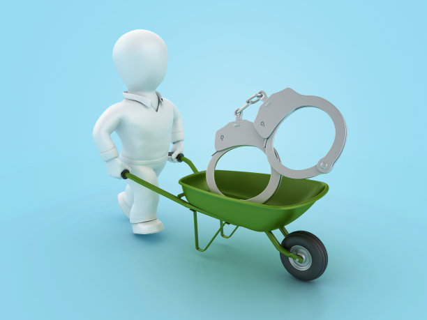 3D手铐在手推车与卡通人物图片下载