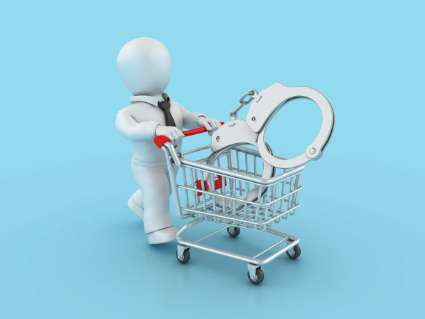 3D手铐与购物车和卡通人物图片下载