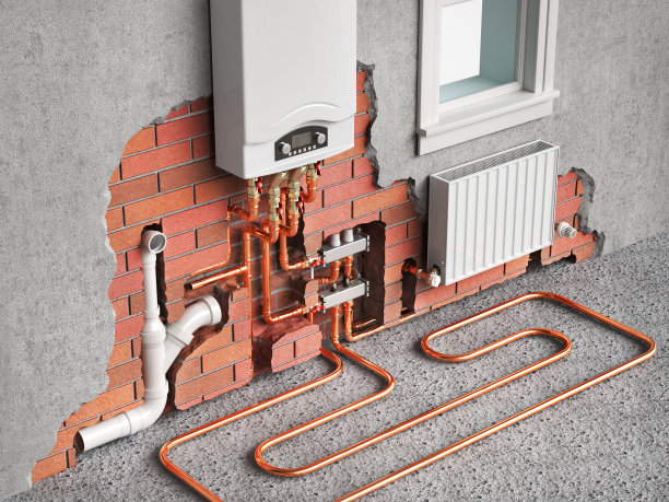 墙上的水管。见壁层。三维演示图片下载