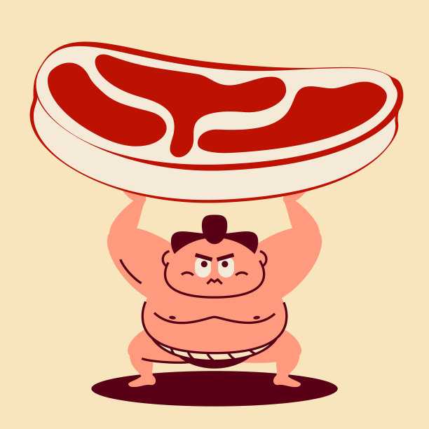 一个相扑手蹲着，举起双臂，呈现出一大块优质的肉图片下载