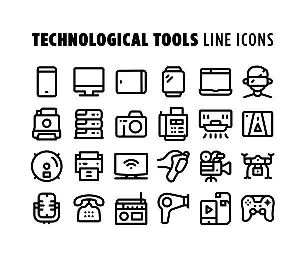 技术工具线图标集。可编辑的中风。像素完美。图片下载