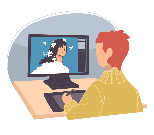 在电脑上绘图的平面设计师或修图师图片下载