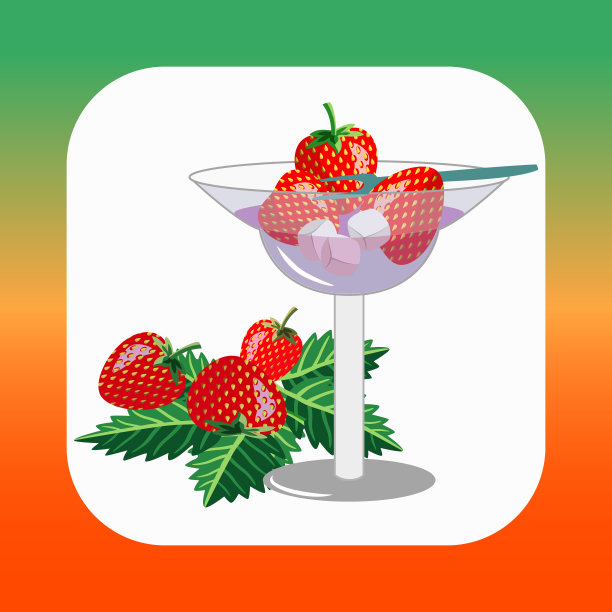 矢量-草莓在一个杯子和叶子上。图片下载