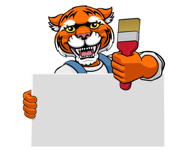 老虎画家装饰师油漆刷吉祥物人图片下载