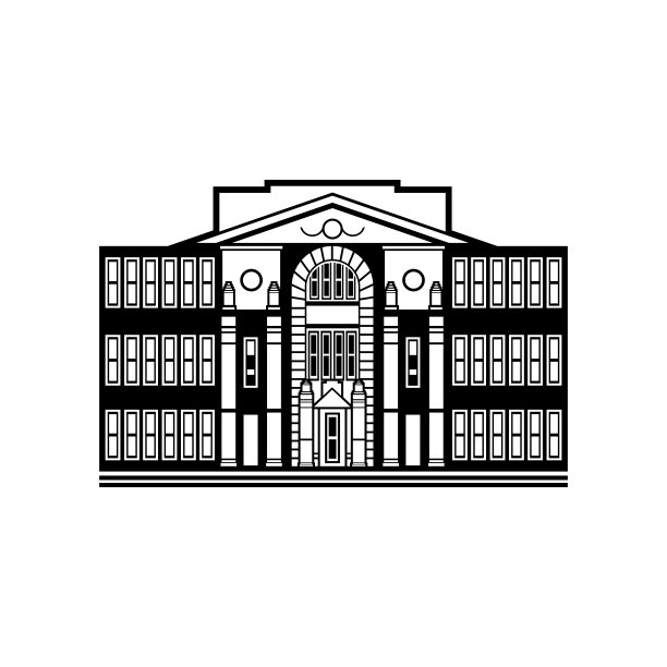 剪影插图不同变体的古典学校建筑在一个平面的风格图片下载