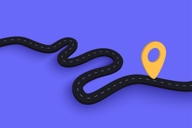 现代平面地图和旅程路线信息图模板。简单的矢量3d蜿蜒的道路与针指针3d图标图片下载