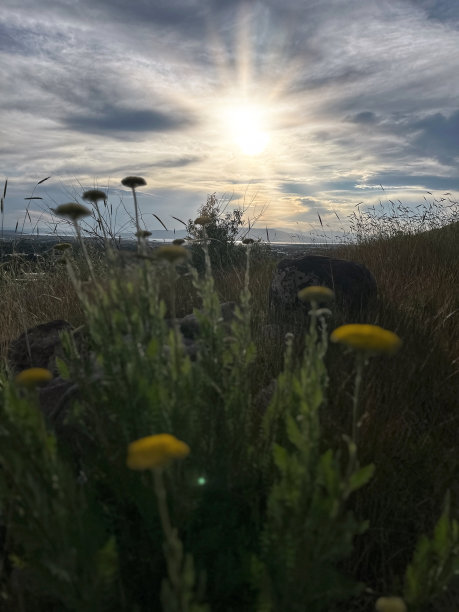 夏季山顶景观聚焦背景阳光通过云层拍摄黄昏•股票照片图片下载