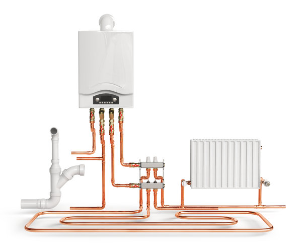 白色背景的管道和供暖系统。三维演示图片下载