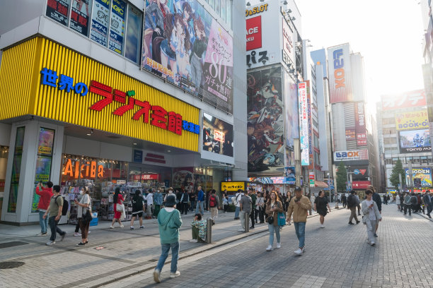 日落时分，东京秋叶原购物中心人头攒动图片下载
