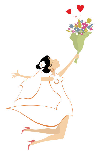 快乐的新娘捧着一束花图片下载