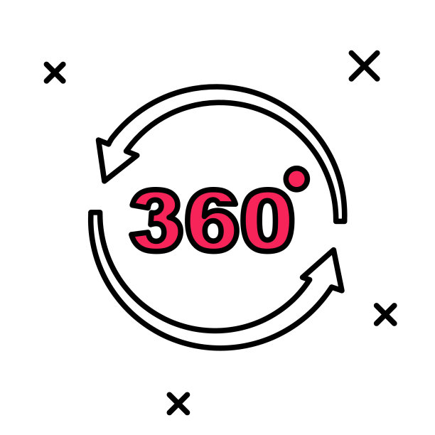 填充轮廓360度视图图标孤立的白色背景。虚拟现实。角度360度摄像头。全景照片。向量图片下载