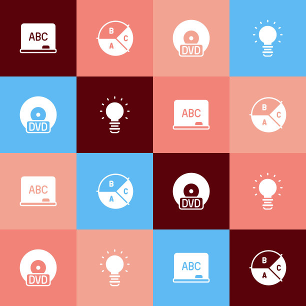 设置流行艺术黑板，饼图信息图，CD或DVD光盘和创意灯的想法图标。向量图片下载