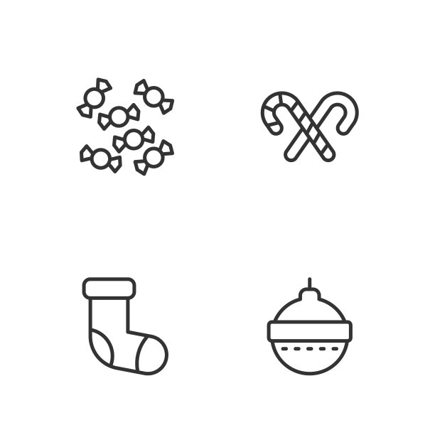 设置线圣诞球，长袜，糖果和手杖与条纹图标。向量图片下载