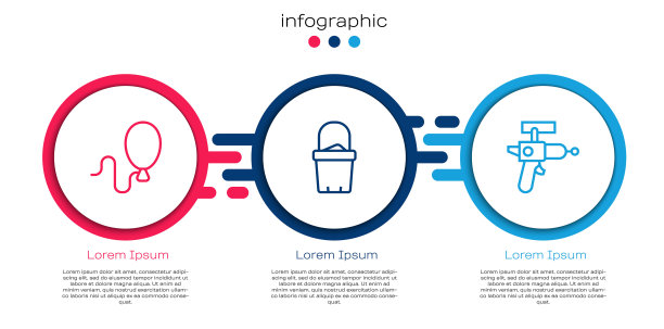 设好线气球，桶里的沙子和射线枪。业务信息图表模板。向量图片下载