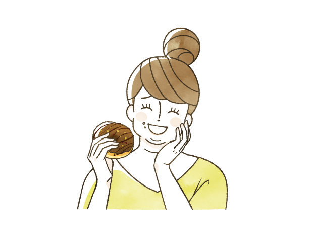 胖女人微笑着吃着甜甜圈图片下载