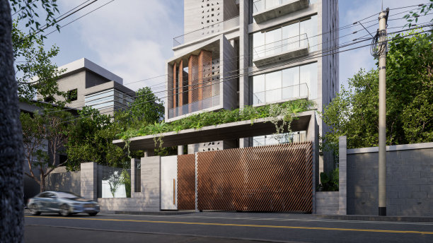 带景观的房间为生活空间创造了动态的外部设计图片下载