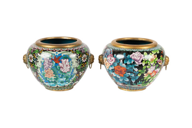 中国珐琅景泰蓝Foo狗种植对白色背景图片下载