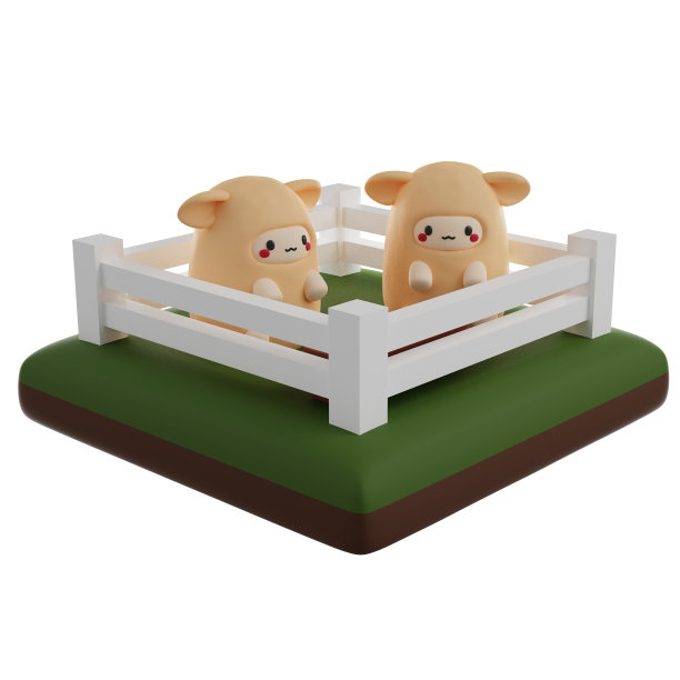 绵羊正在吃草的3D渲染图标图片下载