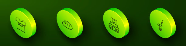 2.5D苏联T恤、面包、列宁墓和冰球棒与冰球图标矢量素材图片下载