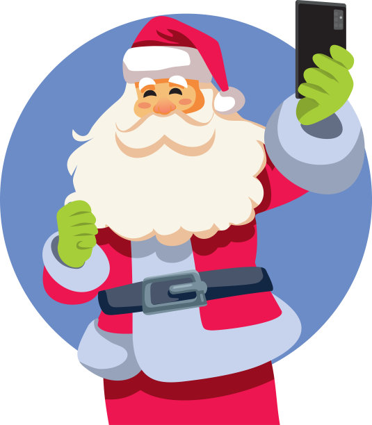 有趣的圣诞老人自拍矢量卡通插图图片下载