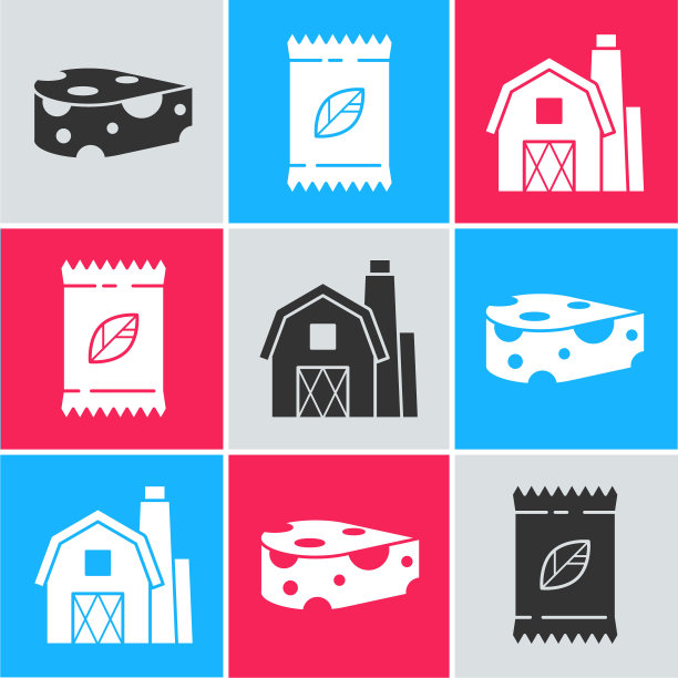 集奶酪，一个包充满了特定植物和农场的概念图标的种子。向量图片下载