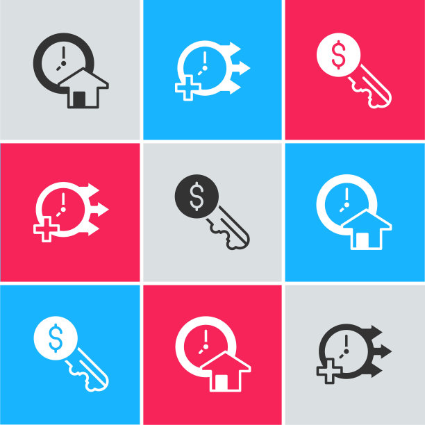 设置时间是金钱，时钟和租金键图标。向量图片下载