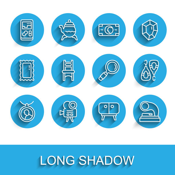 集线项链吊坠，复古电影相机，便携式视频游戏机，电视支架，旧留声机，椅子，耳环和放大镜图标。向量图片下载