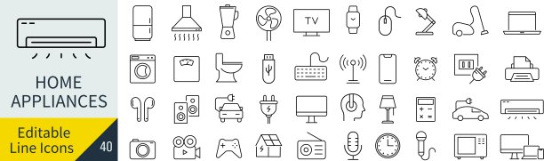 矢量线艺术图标集的家用电器图片下载