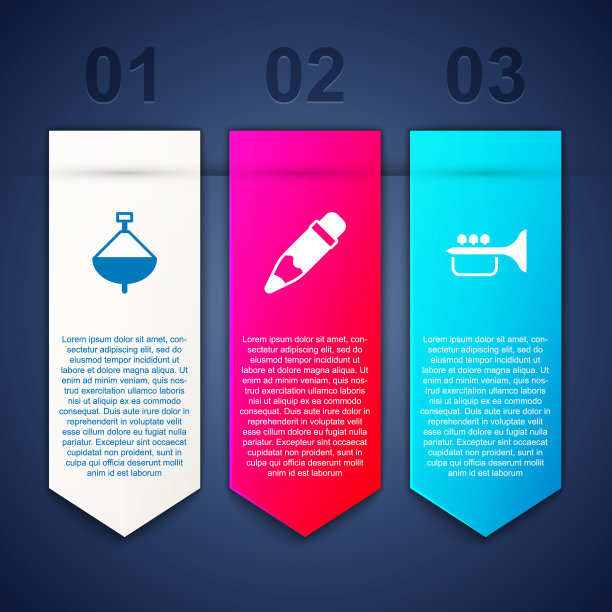 设置旋转玩具，铅笔与橡皮擦和小号。业务信息图表模板。向量图片下载