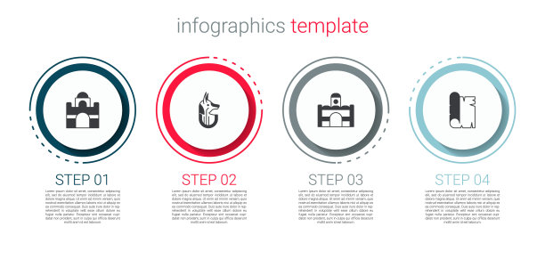 设置埃及的房子，阿努比斯，和纸莎草卷轴。业务信息图表模板。向量图片下载
