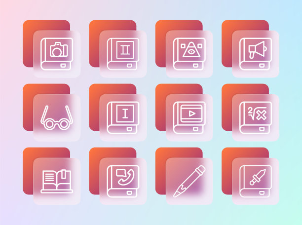 集线书，电话簿，关于电影，铅笔与橡皮擦，古老的魔法，相册画廊和图标。向量图片下载