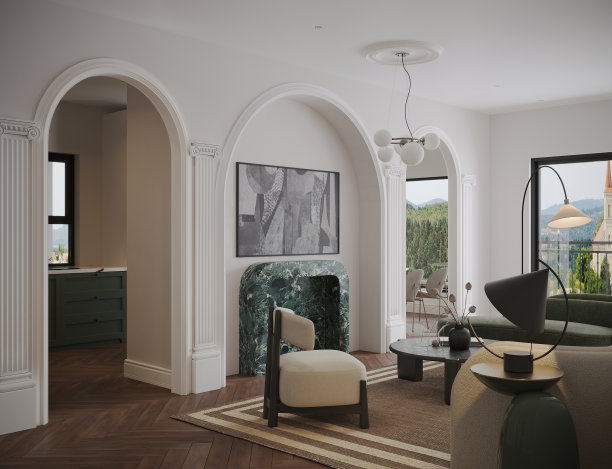 湖滨公寓室内设计门窗装修3D插画图片下载