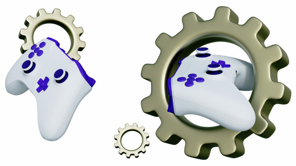 游戏控制台和齿轮的3d渲染图片下载
