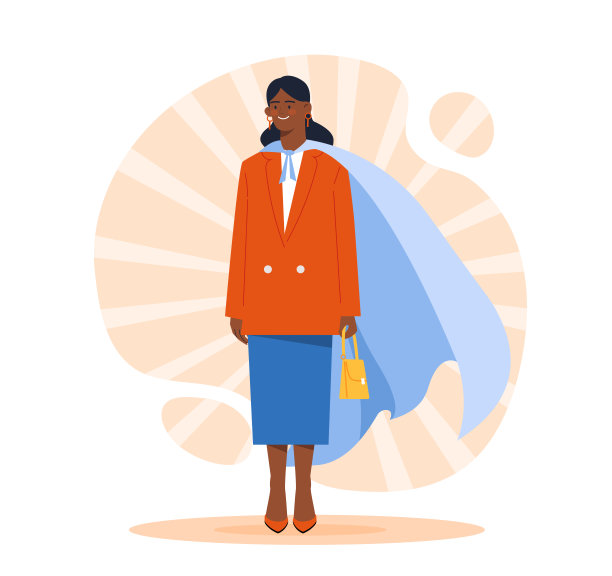 商务女士概念。穿着超级英雄斗篷的女人。自信的企业家，高度自尊。有才华又成功的女商人。平面矢量图图片下载