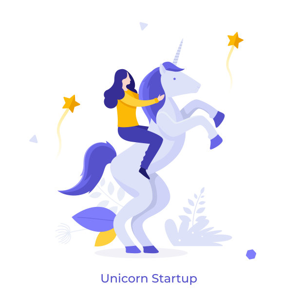 企业家骑着独角兽。创业公司或项目的概念，成功的创业，快速成长的公司，成功的创业。现代平面彩色矢量插图的横幅，海报。图片下载