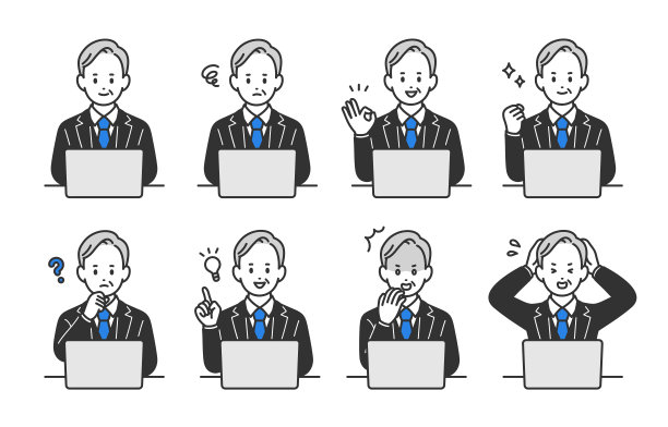 一组经理在看电脑时的各种表情和姿势【矢量/插图/人】图片下载