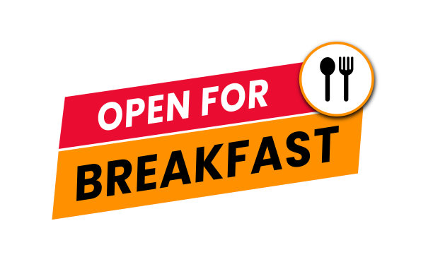 打开早餐标志，标签，模板，贴纸，餐厅矢量图片下载